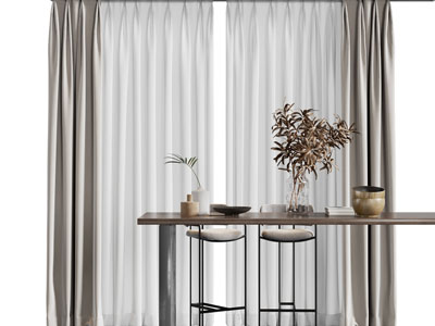 现代窗帘窗纱 吧台吧椅3d模型 现代窗帘窗纱 吧台吧椅