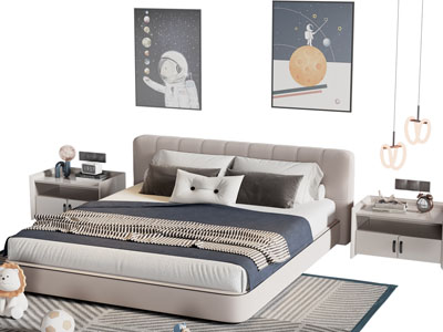 现代双人床 床头柜