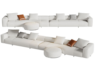 现代奶油风多人沙发