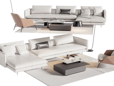 现代转角多人沙发 休闲椅子和茶几组合