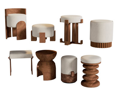 侘寂风圆形木凳子 坐墩 沙发凳