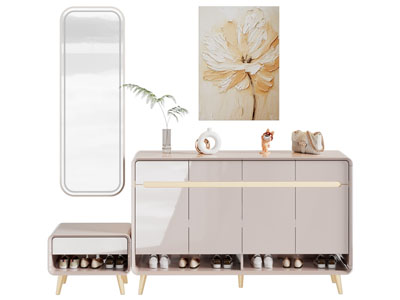 北欧玄关鞋柜 换鞋凳 穿衣镜子3d模型 北欧玄关鞋柜 换鞋凳 穿衣镜子