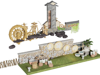 新中式景观墙 指示牌 民宿毛石景墙