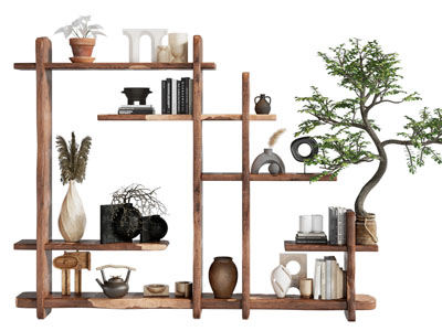 侘寂风开放式装饰柜 摆件组合3d模型 侘寂风开放式装饰柜 摆件组合