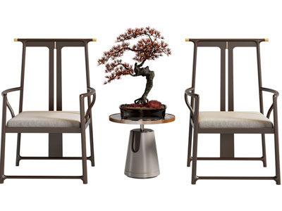 新中式扶手椅子 边几