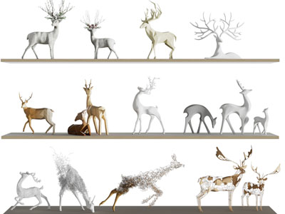 现代麋鹿雕塑雕刻摆件组合3d模型 现代麋鹿雕塑雕刻摆件组合