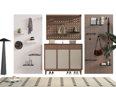 侘寂风中古风玄关鞋柜 洞洞眼墙面收纳架3d模型 侘寂风中古风玄关鞋柜 洞洞眼墙面收纳架