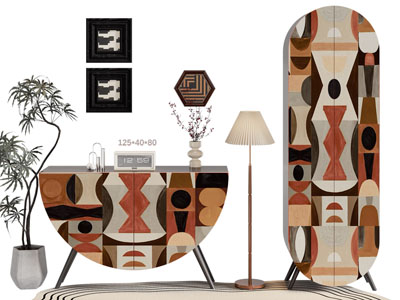 法式中古风边柜 玄关柜 落地灯3d模型 法式中古风边柜 玄关柜 落地灯