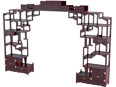 中式实木博古架 装饰柜 门拱隔断 月亮门3d模型 中式实木博古架 装饰柜 门拱隔断 月亮门