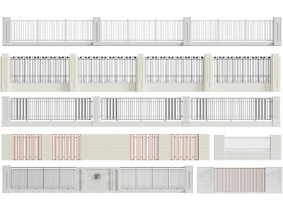新中式铁艺围栏 围墙3d模型 新中式铁艺围栏 围墙