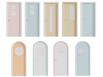 现代幼儿园木门 平开门3d模型 现代幼儿园木门 平开门