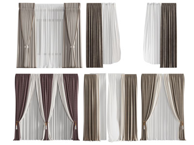 现代布艺窗帘窗纱3d模型 现代布艺窗帘窗纱