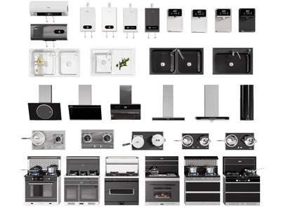 现代集成灶 燃气灶 抽油烟机 热水器厨房电器3d模型 现代集成灶 燃气灶 抽油烟机 热水器厨房电器