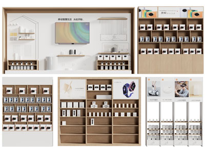 现代手机数码实木展柜 货架3d模型 现代手机数码实木展柜 货架