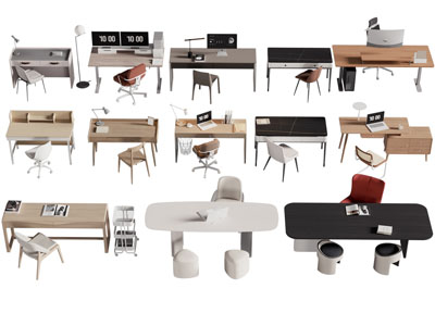 现代书桌椅组合3d模型 现代书桌椅组合