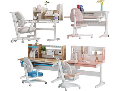 现代学生书桌椅组合3d模型 现代学生书桌椅组合