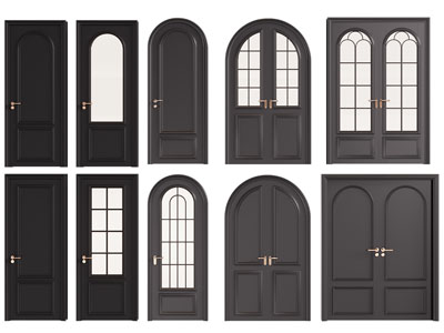 法式木门 双开门 玻璃门 拱形大门3d模型 法式木门 双开门 玻璃门 拱形大门