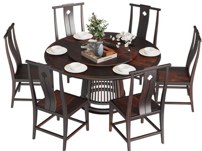 新中式圆形实木餐桌椅组合