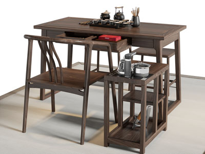 新中式实木茶桌椅组合 茶柜