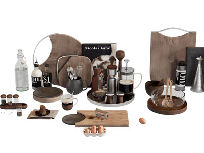 现代砧板 碗碟 调料瓶厨具摆件组合