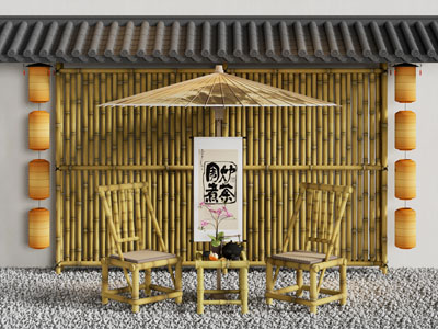 新中式竹子 竹编休闲椅子围炉煮茶美陈
