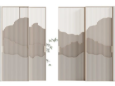 新中式推拉门3d模型 新中式推拉门