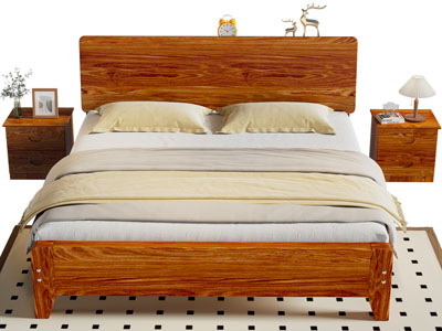 现代中古风双人床 床头柜