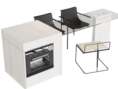 现代带烤箱的玻璃餐桌椅组合