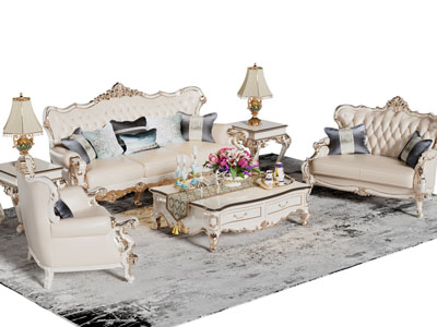 欧式雕花多人沙发 双人 单人沙发和茶几组合