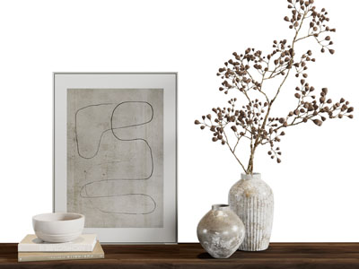 现代陶艺花瓶花卉 书本 装饰画 摆件组合