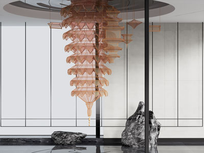 新中式室内假山 亭台楼阁吊灯景观园艺小品