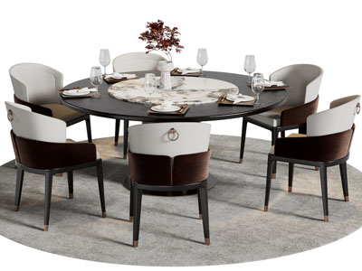 新中式圆形餐桌椅组合