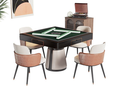 现代方形麻将娱乐桌椅组合 边柜