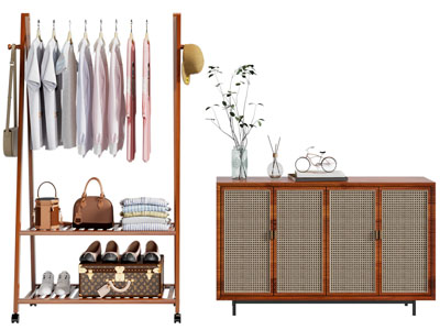 侘寂风中古风玄关鞋柜 衣架3d模型 侘寂风中古风玄关鞋柜 衣架