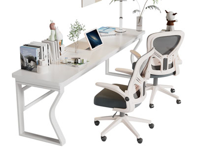 现代双人书桌椅组合3d模型 现代双人书桌椅组合