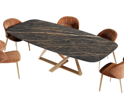 现代轻奢长方形圆角餐桌椅组合