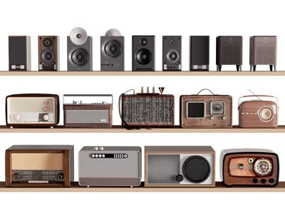 现代音响 喇叭 老式收音机 摆件组合