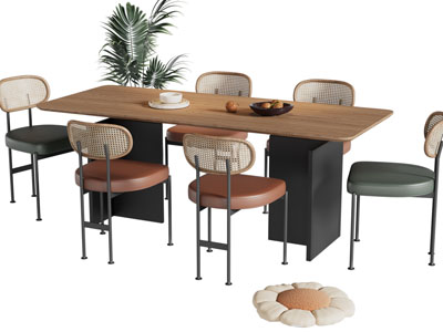 现代中古风长方形餐桌椅组合