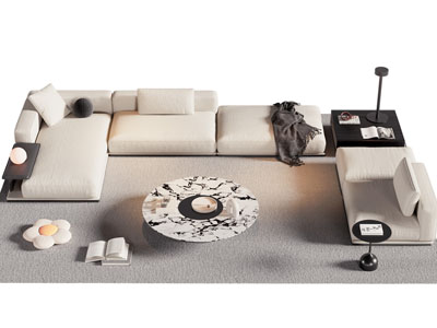 现代转角多人沙发 茶几组合