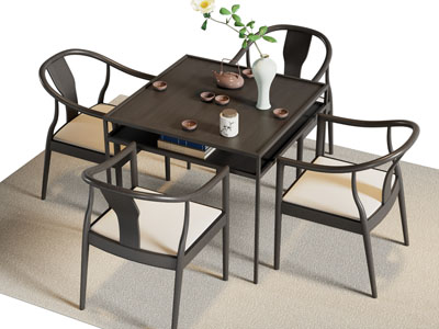 新中式中古风方形茶桌椅组合