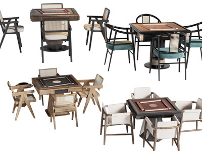 新中式方形麻将娱乐桌椅组合