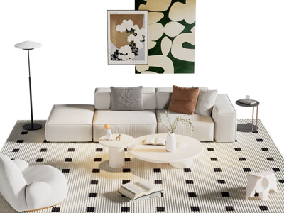 现代现代奶油风多人 懒人沙发和茶几组合