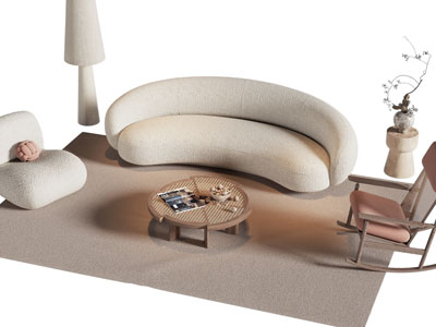 侘寂风多人沙发 懒人沙发 摇椅和茶几组合