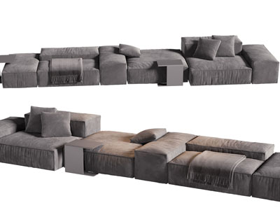 现代无靠背布艺多人沙发