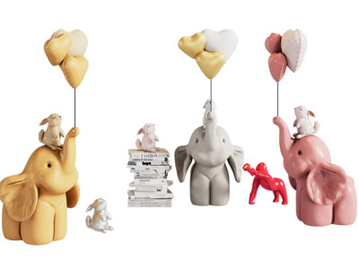 现代小象雕塑雕刻摆件组合