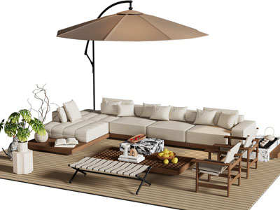 新中式庭院户外遮阳伞 多人沙发和休闲椅子组合