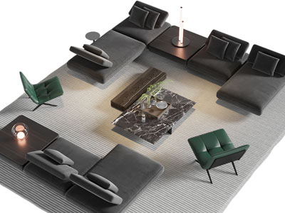 现代转角多人沙发 休闲椅子和茶几组合