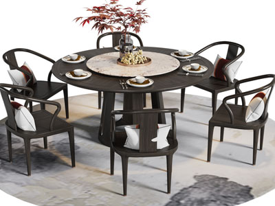 新中式圆形餐桌椅组合