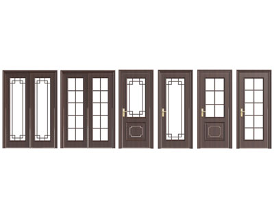 新中式玻璃推拉门 平开门3d模型 新中式玻璃推拉门 平开门