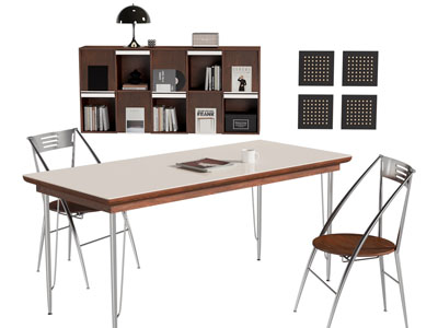 现代中古风书桌椅组合 书柜3d模型 现代中古风书桌椅组合 书柜